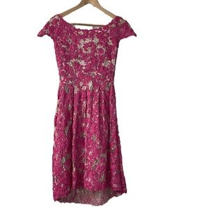 Yoana Baraschi Anthropologie Jardim Size 0 Hot Pink and Nude Lace Dress Sheer